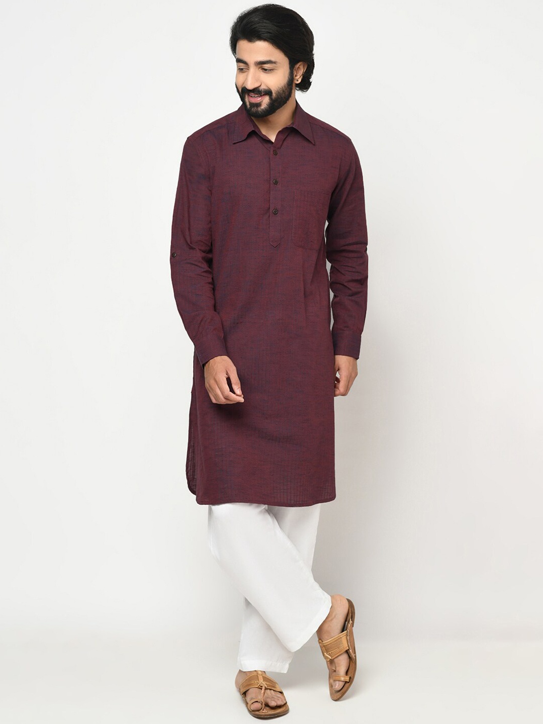 

Fabindia Men Maroon Thread Work Pathani Kurta