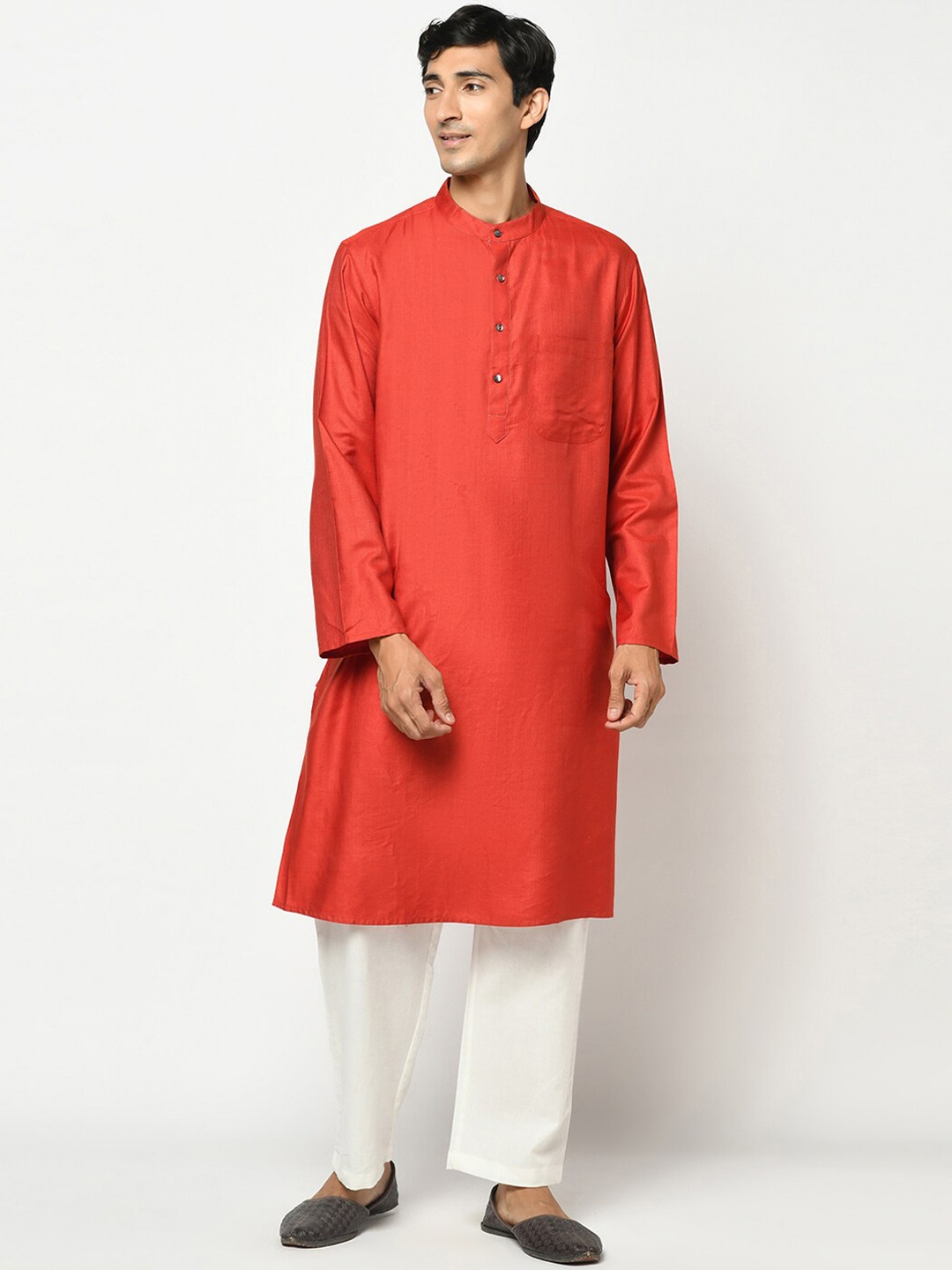 

Fabindia Men Red Flared Sleeves Thread Work Kurta