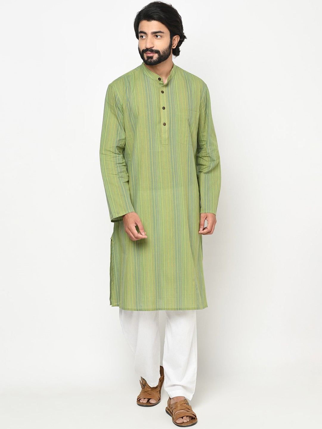 

Fabindia Men Green Cotton Thread Work Kurta