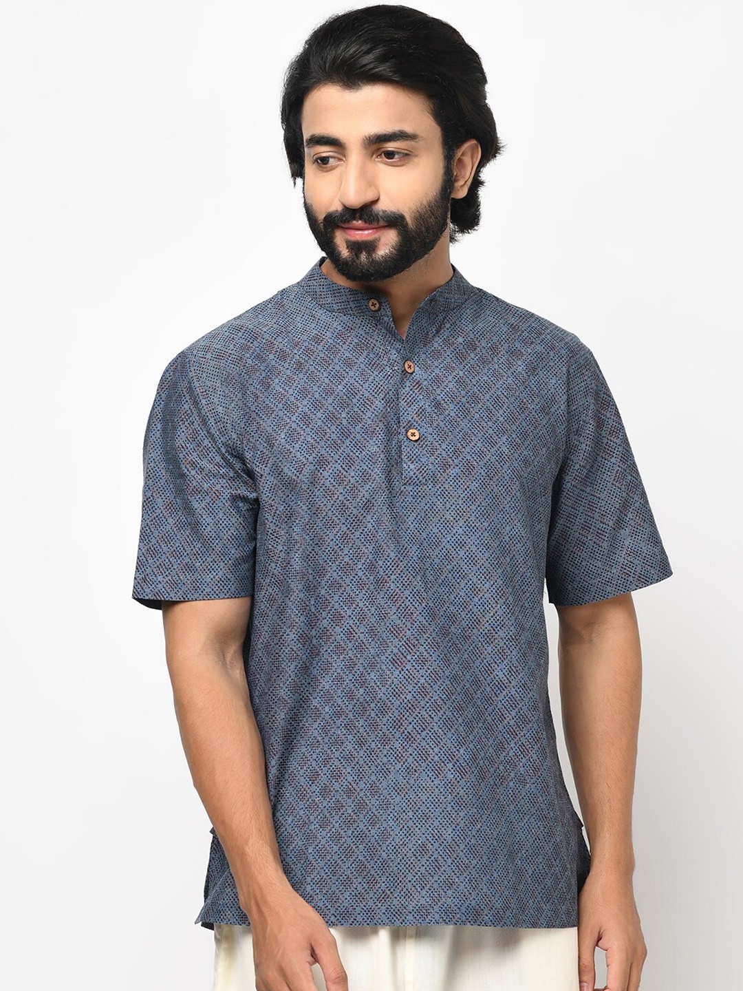 

Fabindia Men Blue Cotton Mirror Work Anarkali Kurta