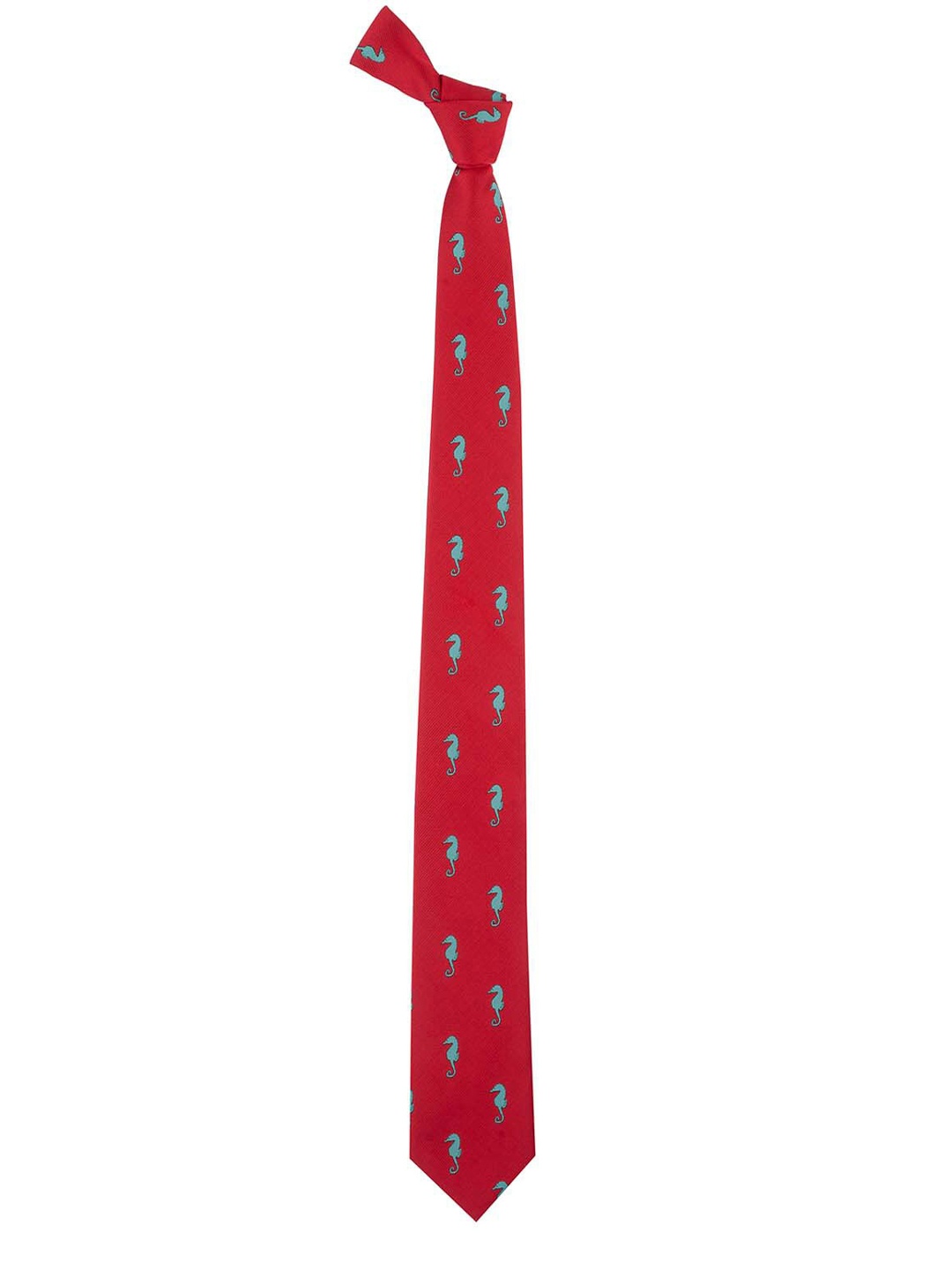 

The Tie Hub Men Red & Blue Sea Horse Woven Design Skinny Tie