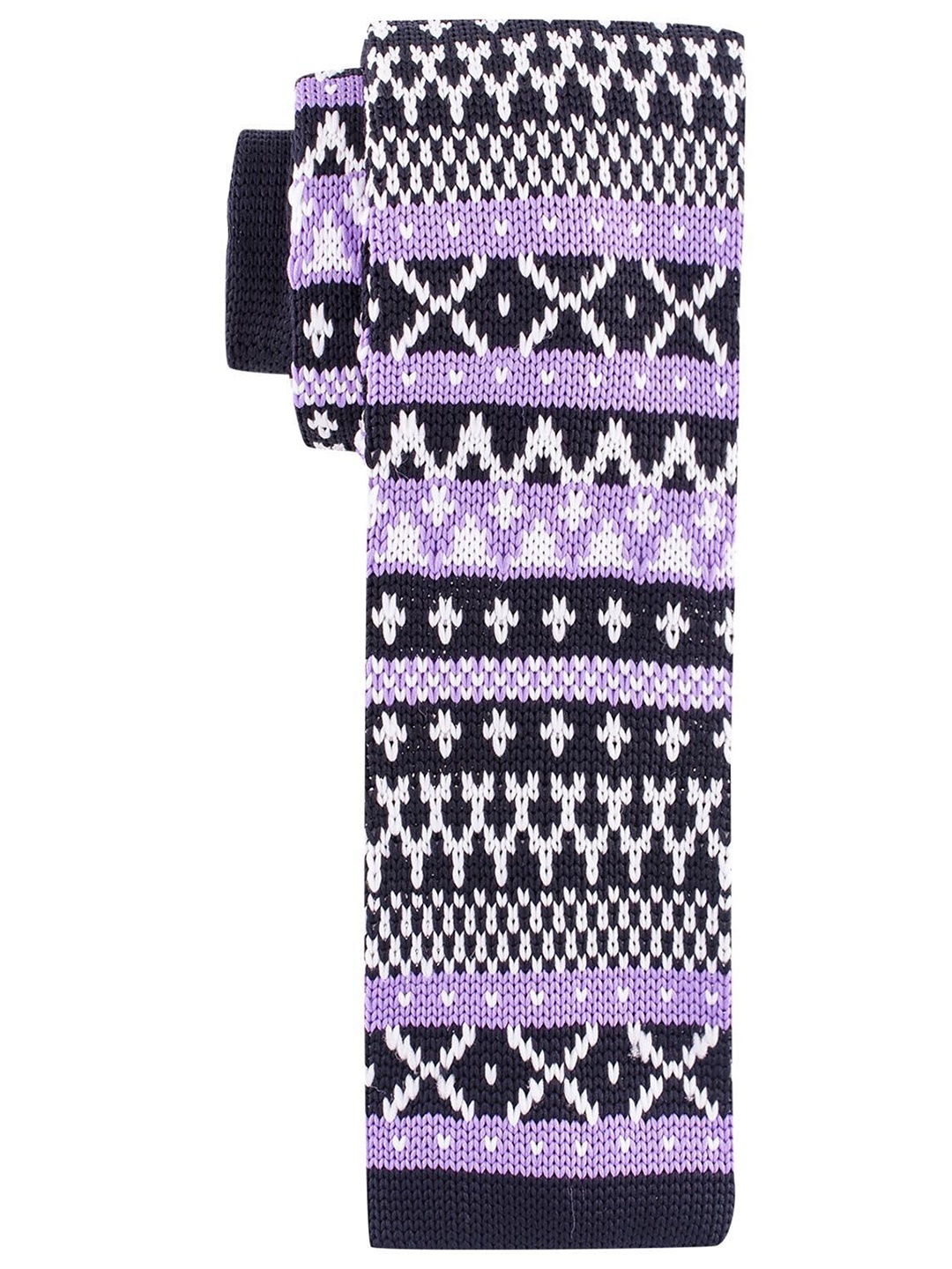 

The Tie Hub Men Purple & Black Woven Design Heritage Geo Broad Tie