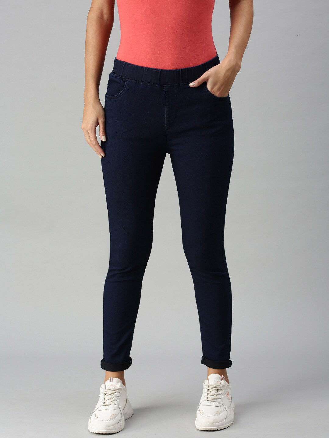 

De Moza Women Blue Solid Skinny-Fit Jeggings