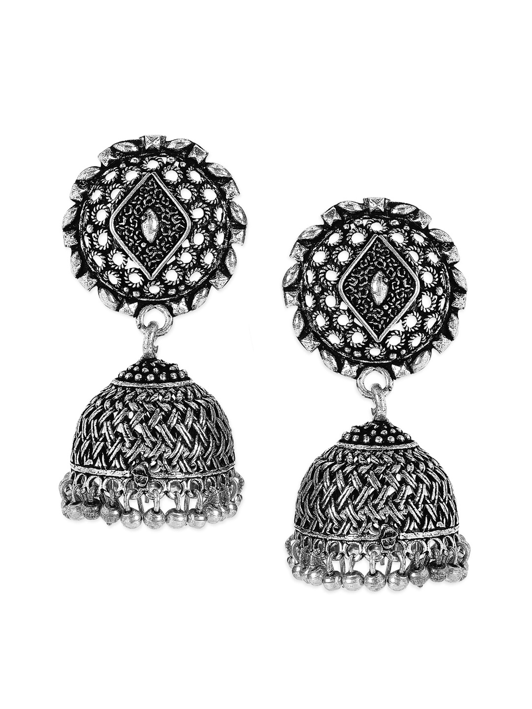 

Anouk Silver-Toned Dome Shaped Jhumkas Earrings