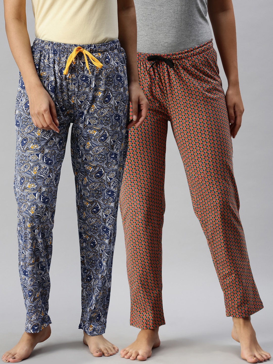 

Kryptic Women Pack Of 2 Printed Pure Cotton Lounge Pants, Blue