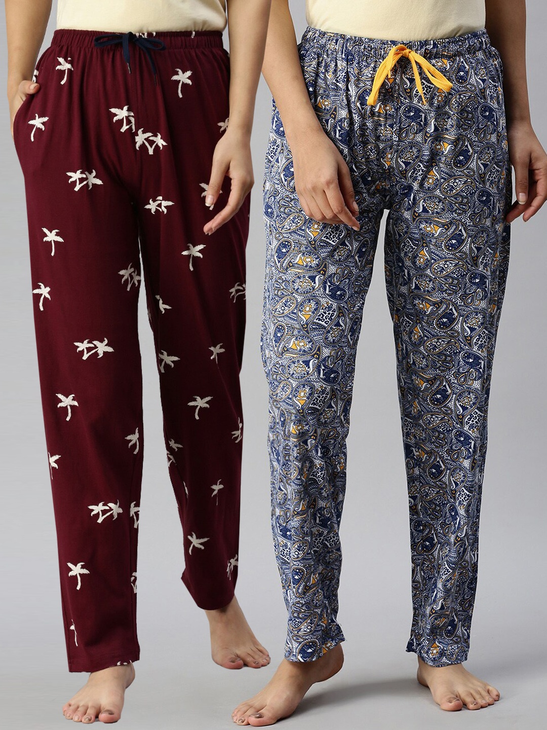 

Kryptic Women Pack Of 2 Printed Pure Cotton Lounge Pants, Blue