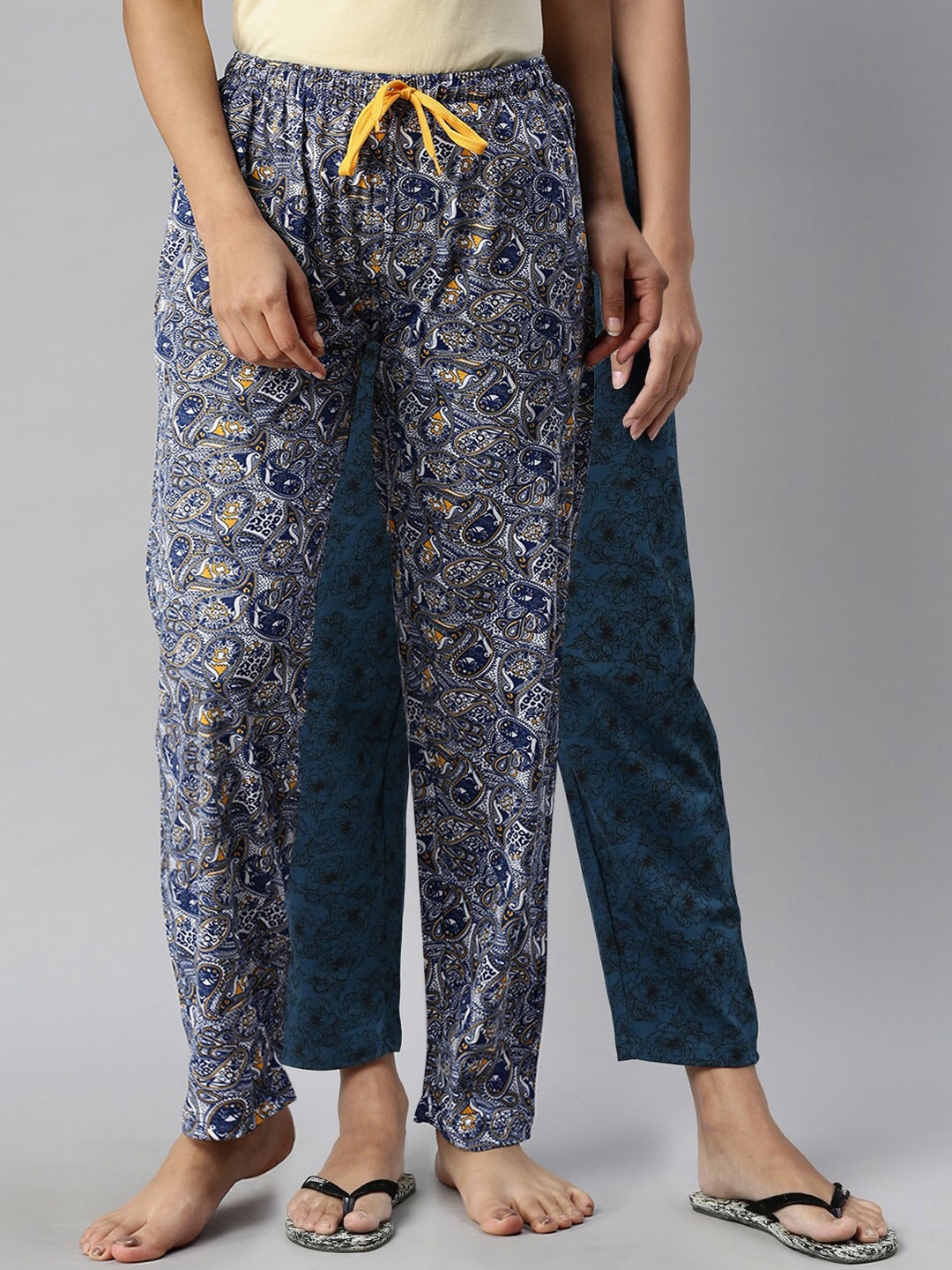 

Kryptic Women Pack Of 2 Printed Pure Cotton Lounge Pants, Blue