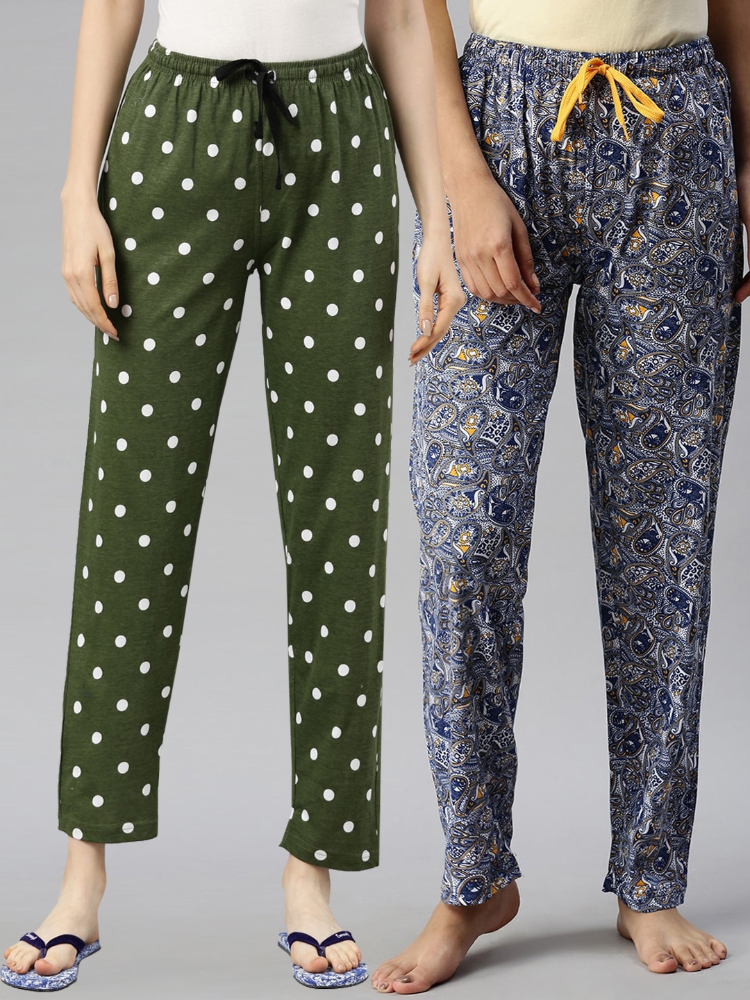 

Kryptic Women Pack Of 2 Printed Pure Cotton Lounge Pants, Blue