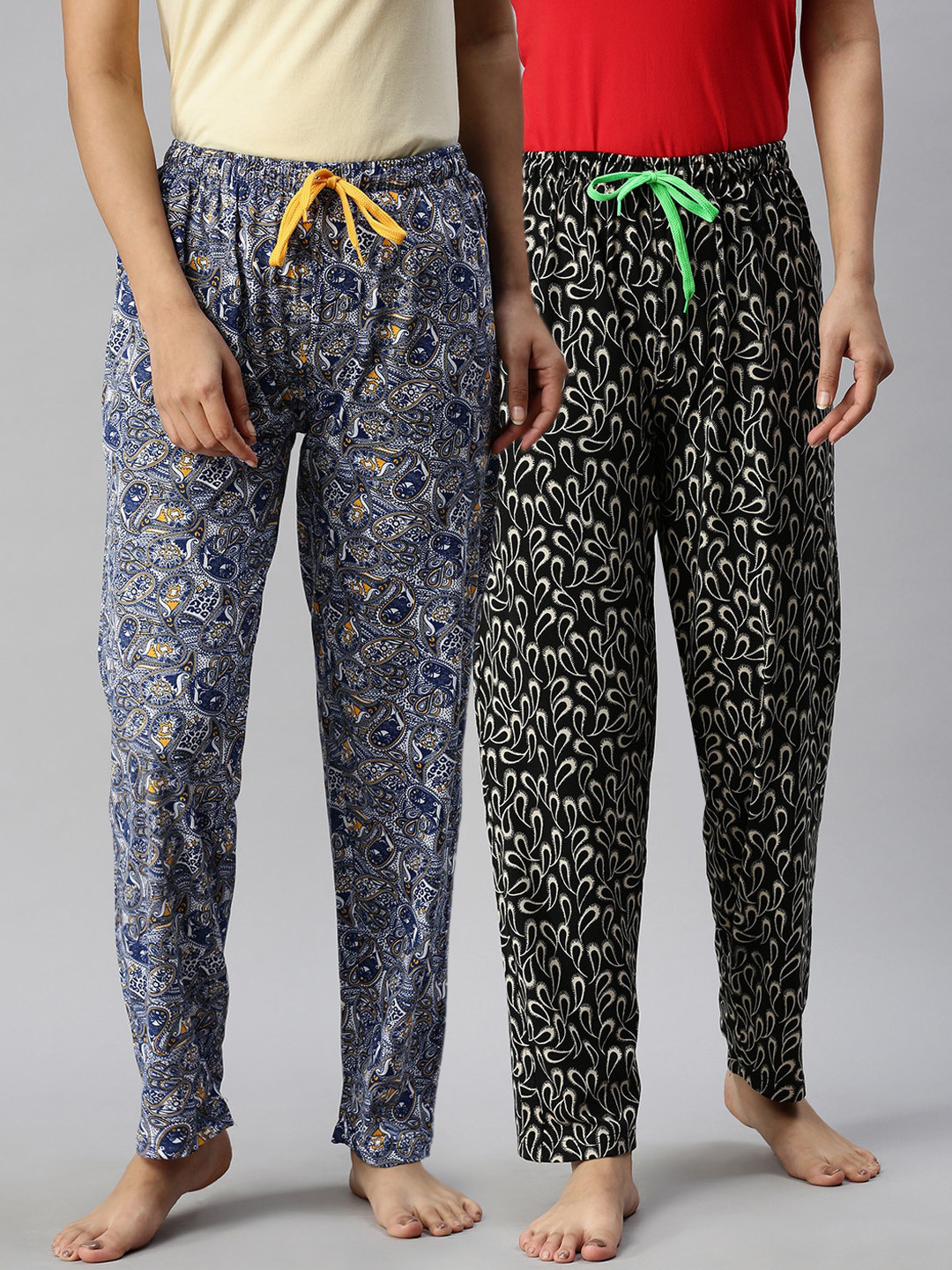 

Kryptic Women Pack Of 2 Printed Pure Cotton Lounge Pants, Blue