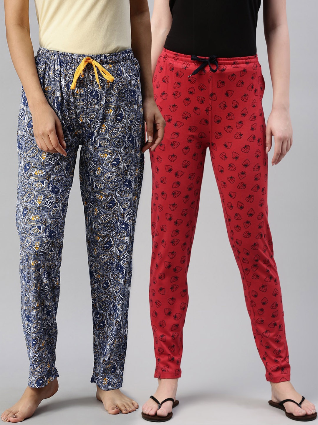 

Kryptic Women Pack Of 2 Printed Pure Cotton Lounge Pants, Blue