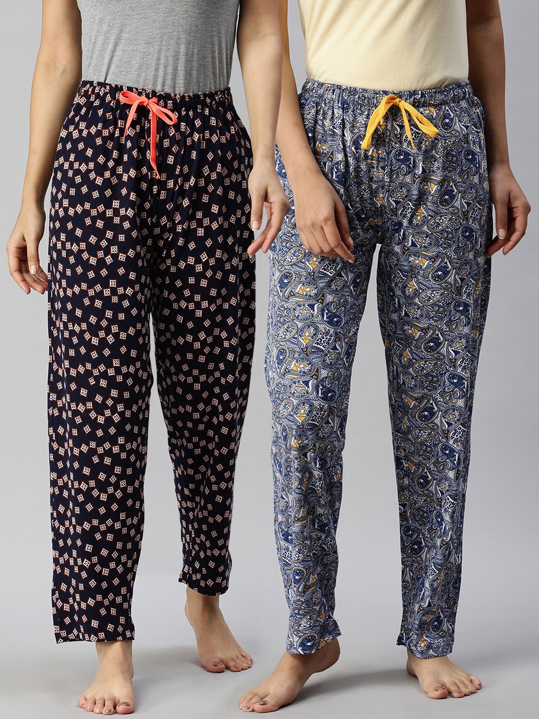 

Kryptic Women Pack Of 2 Printed Pure Cotton Lounge Pants, Blue