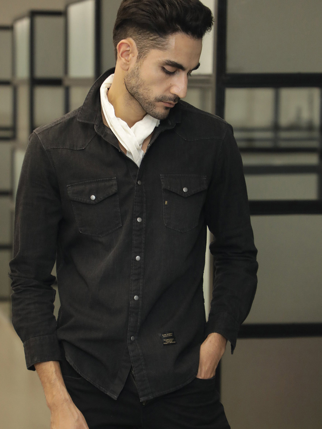

RARE RABBIT Men Tyson Slim Fit Opaque Shirt, Black