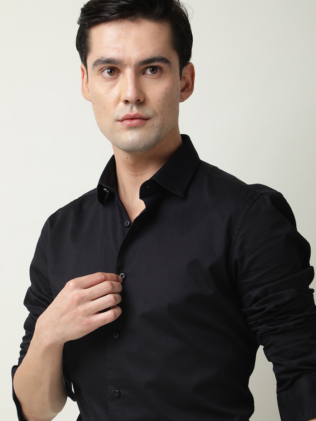 

RARE RABBIT Men Black Slim Fit Opaque Cotton Casual Shirt