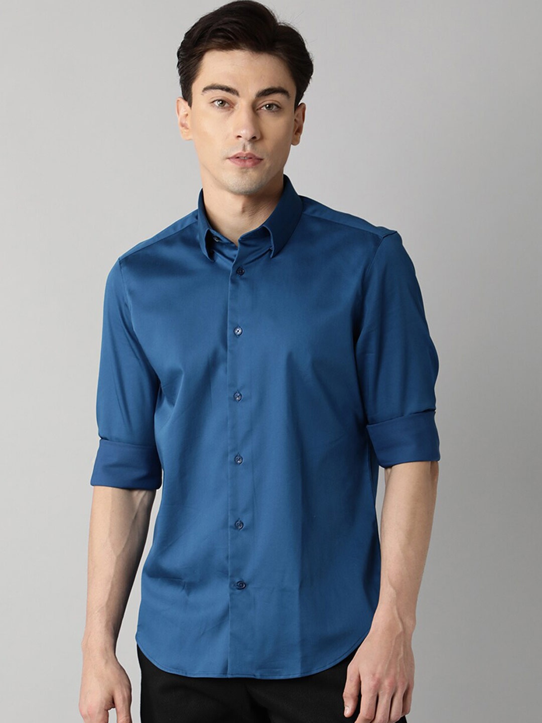 

RARE RABBIT Men Satin Regular Fit Opaque Shirt, Blue