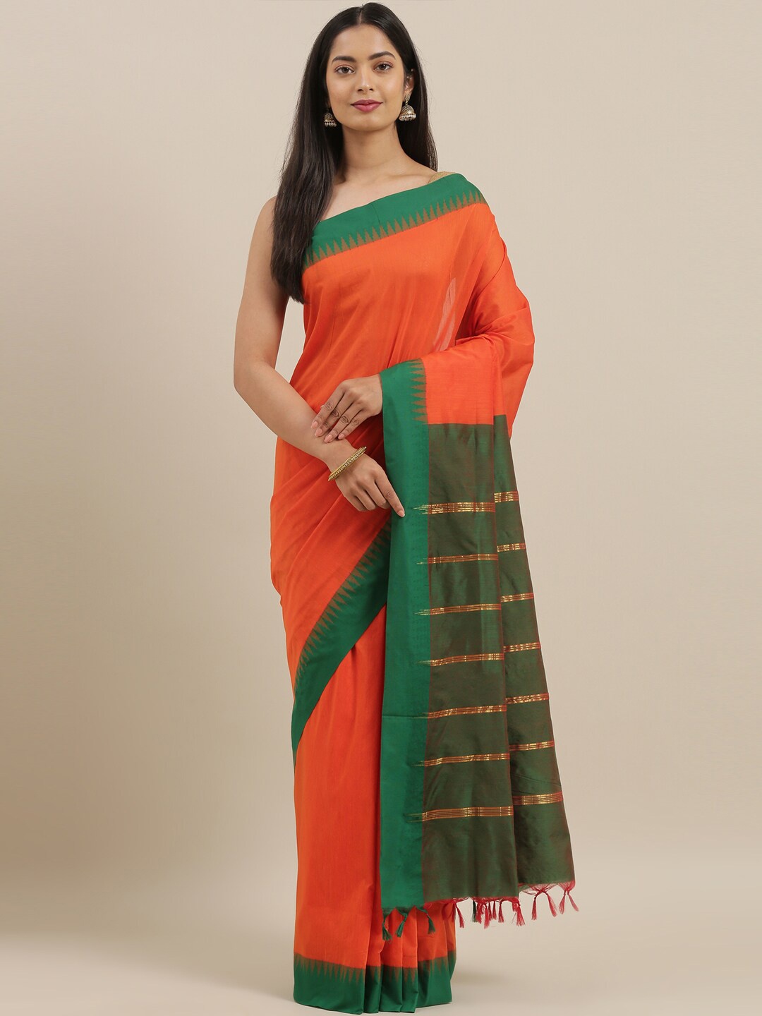 

The Chennai Silks Orange & Green Fusion Saree