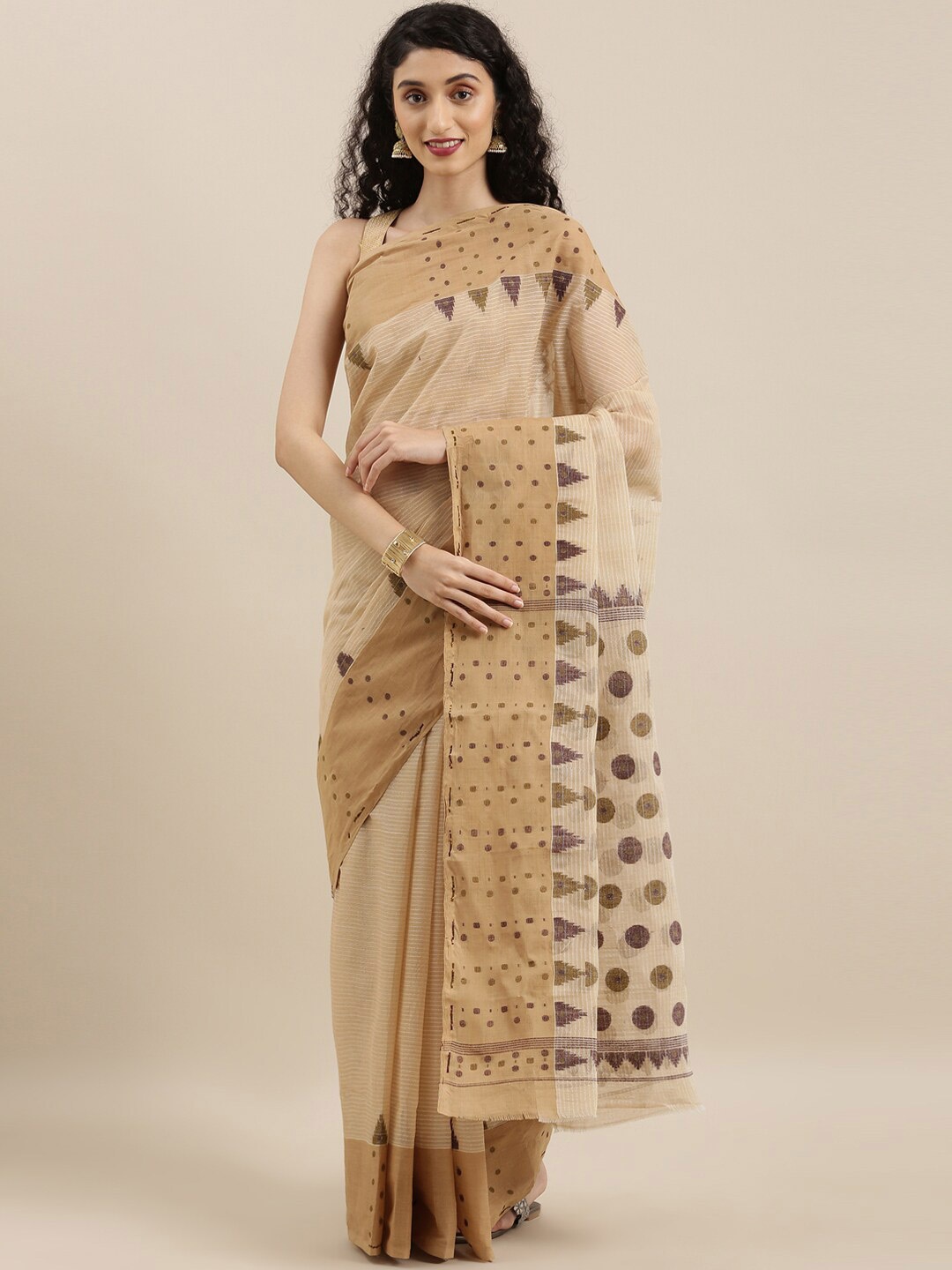 

The Chennai Silks Brown & Purple Woven Design Pure Cotton Fusion Taant Saree