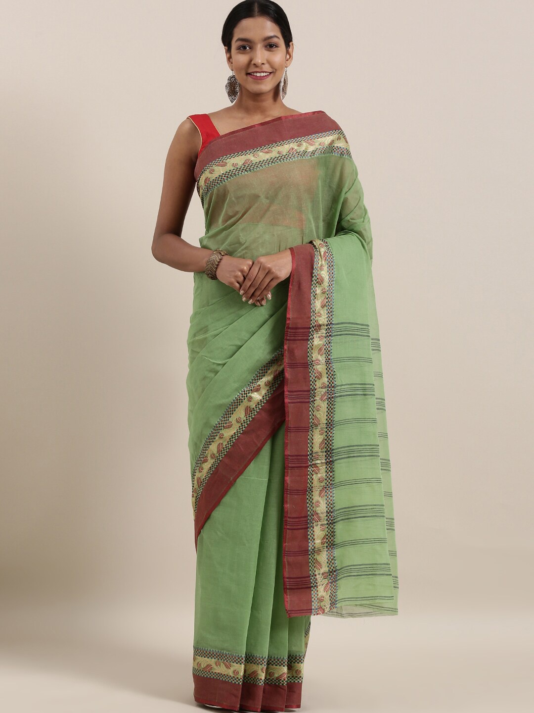 

The Chennai Silks Green & Maroon Pure Cotton Taant Saree