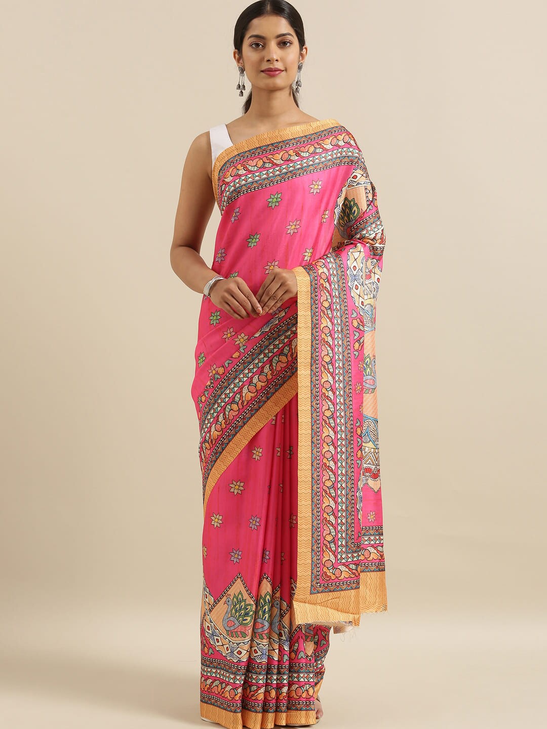 

The Chennai Silks Pink & Beige Floral Printed Saree
