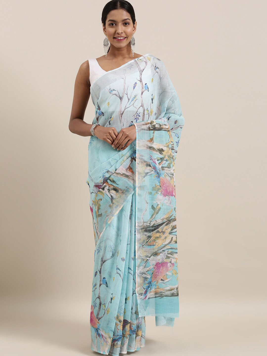 

The Chennai Silks Blue & Pink Floral Fusion Saree