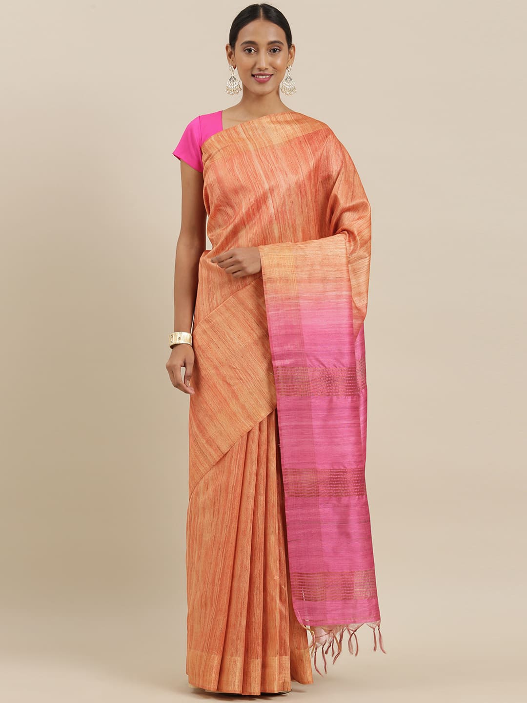 

The Chennai Silks Orange & Pink Zari Banarasi Saree