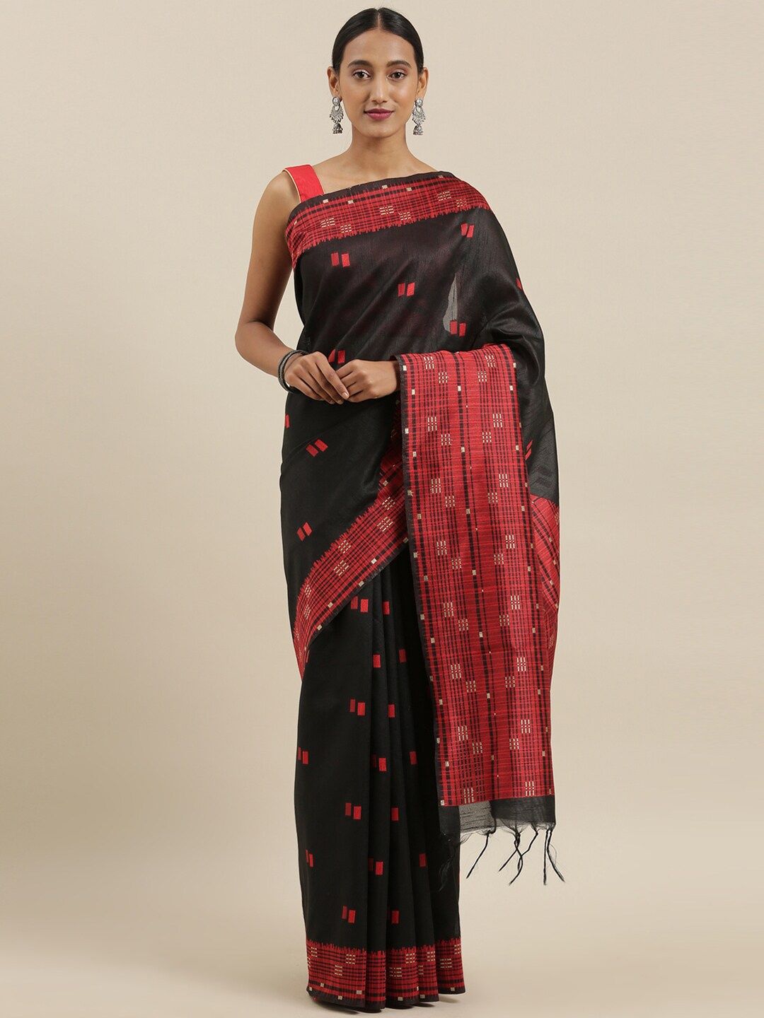 

The Chennai Silks Black & Maroon Woven Design Fusion Banarasi Saree