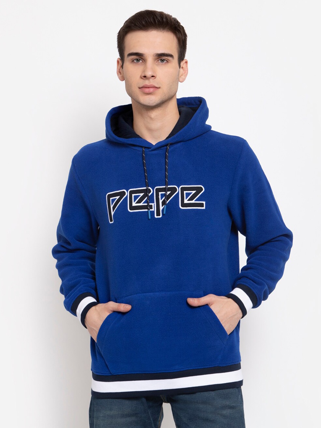 

Pepe Jeans Men Blue Printed Hooded Sweatshirt