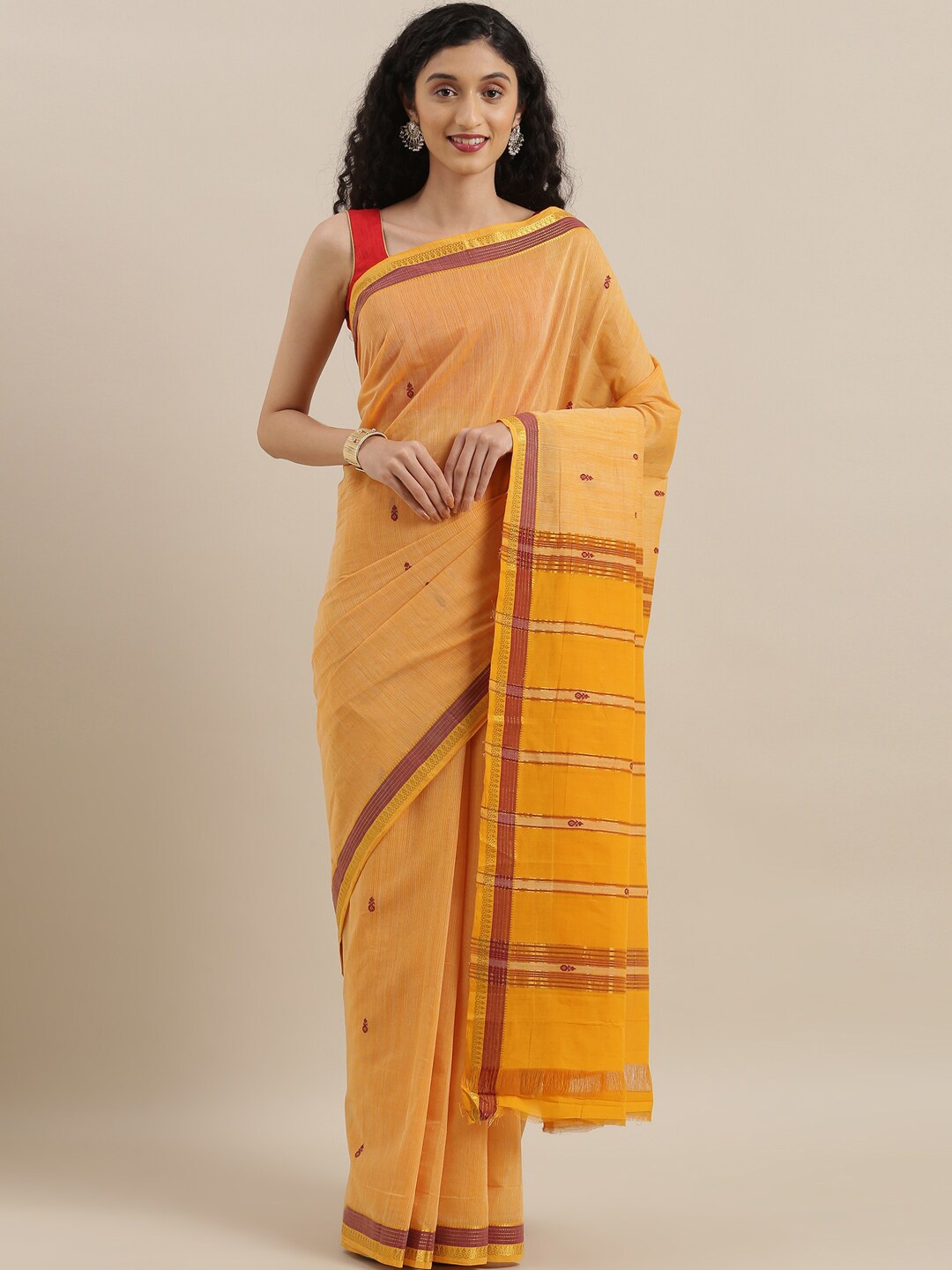 

The Chennai Silks Mustard Woven Design Andra Pure Cotton Saree