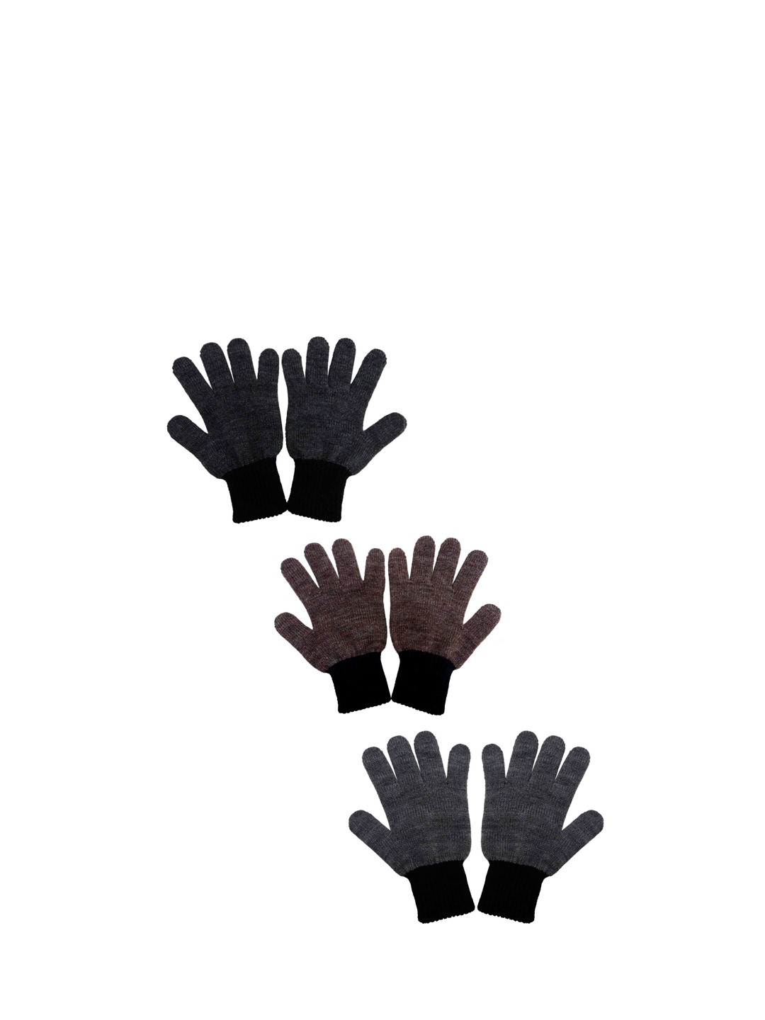 

Gajraj Men Pack Of 3 Woollen Gloves, Grey
