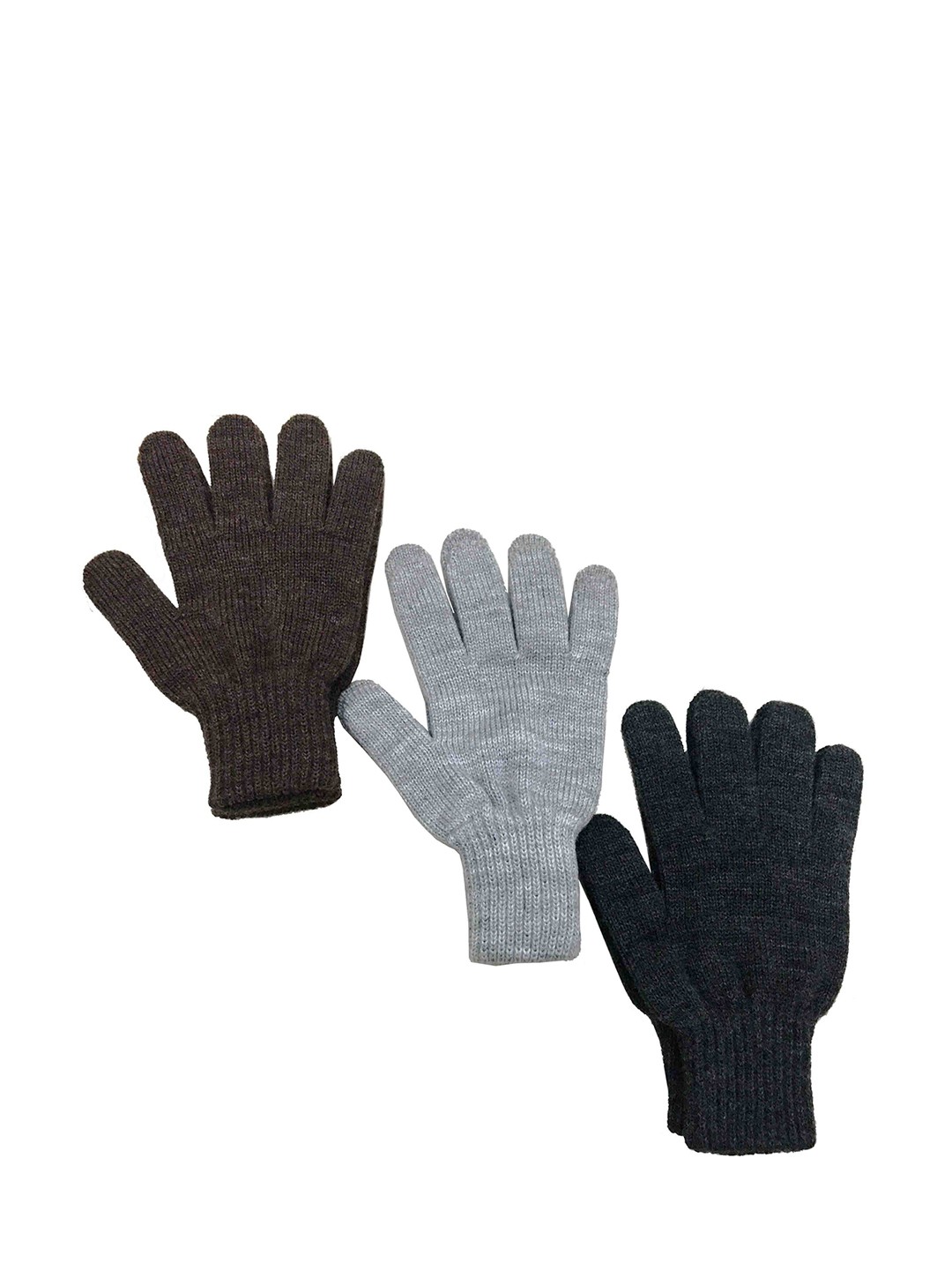 

Gajraj Men Pack Of 3 Solid Winter Snuggy Fit Woolen Gloves, Grey