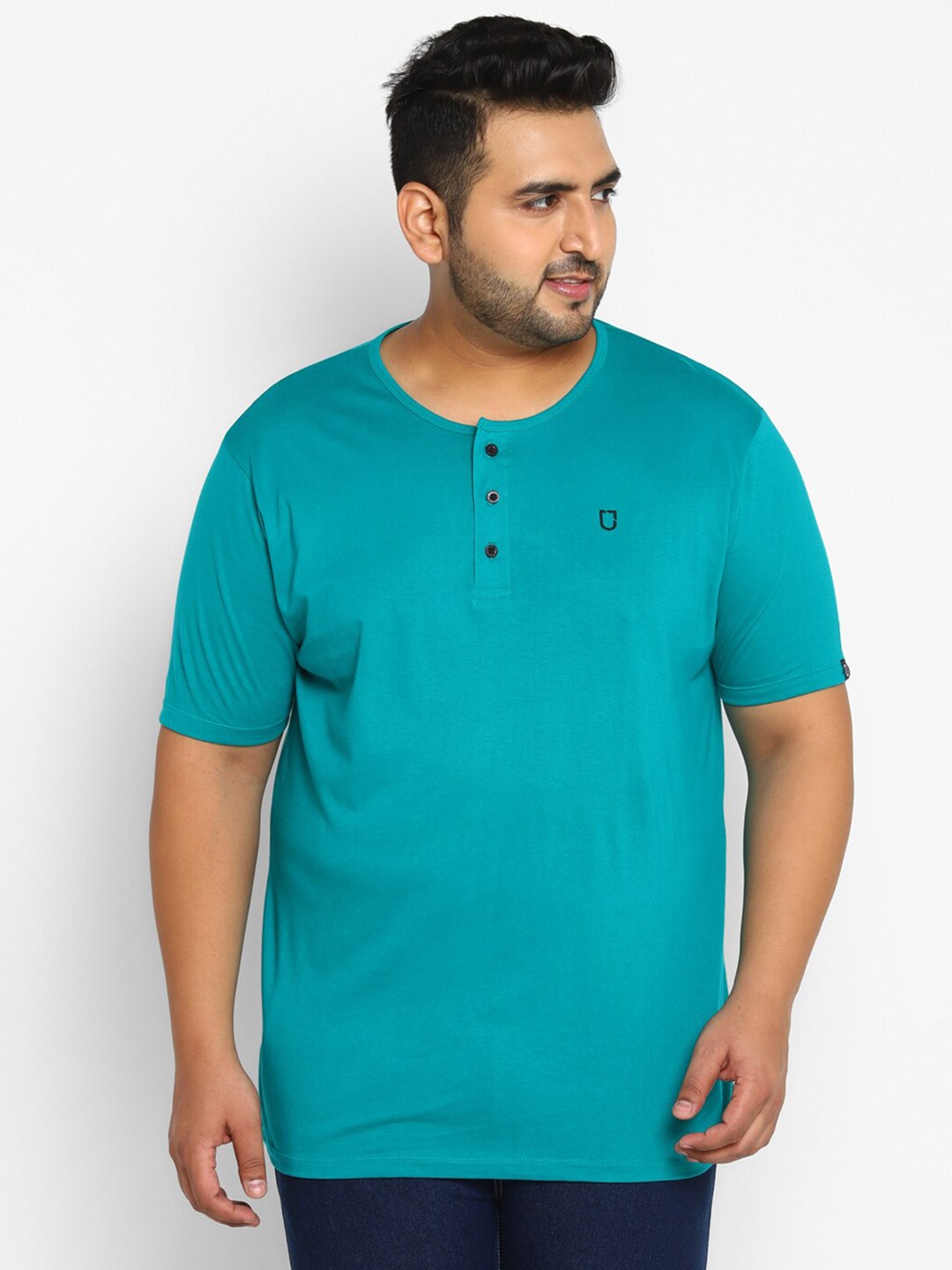 

Urbano Plus Men Teal Henley Neck Training or Gym T-shirt