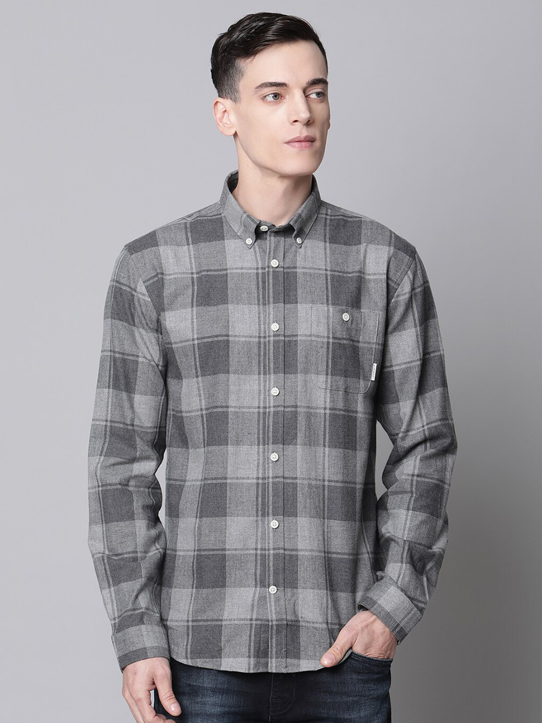 

LINDBERGH Men Grey Slim Fit Opaque Checked Casual Shirt