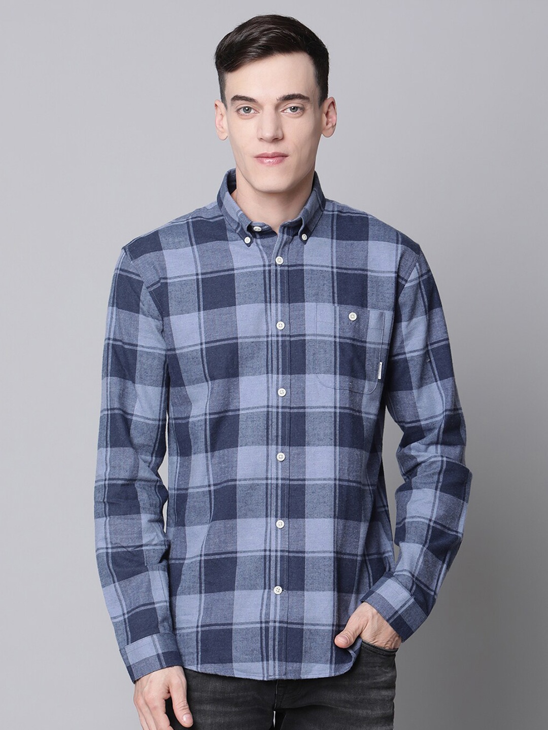 

LINDBERGH Men Blue Slim Fit Opaque Checked Casual Shirt