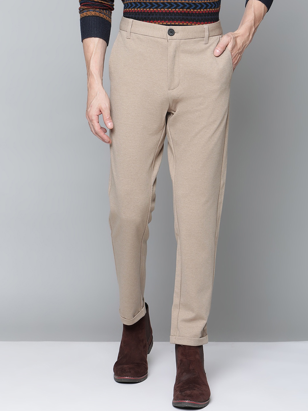 

LINDBERGH Men Beige Slim Fit Trousers