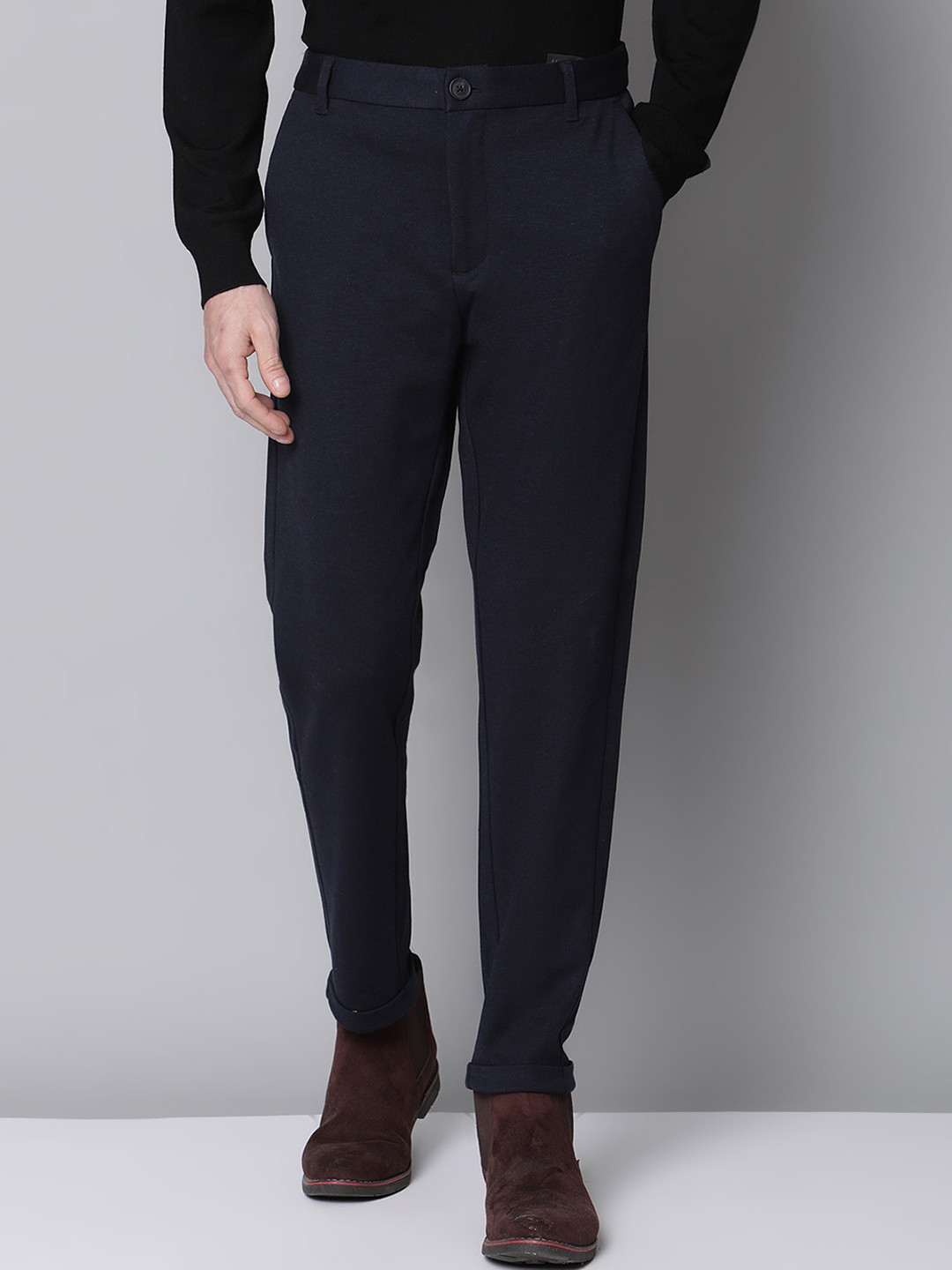 

LINDBERGH Men Navy Blue Slim Fit Trousers