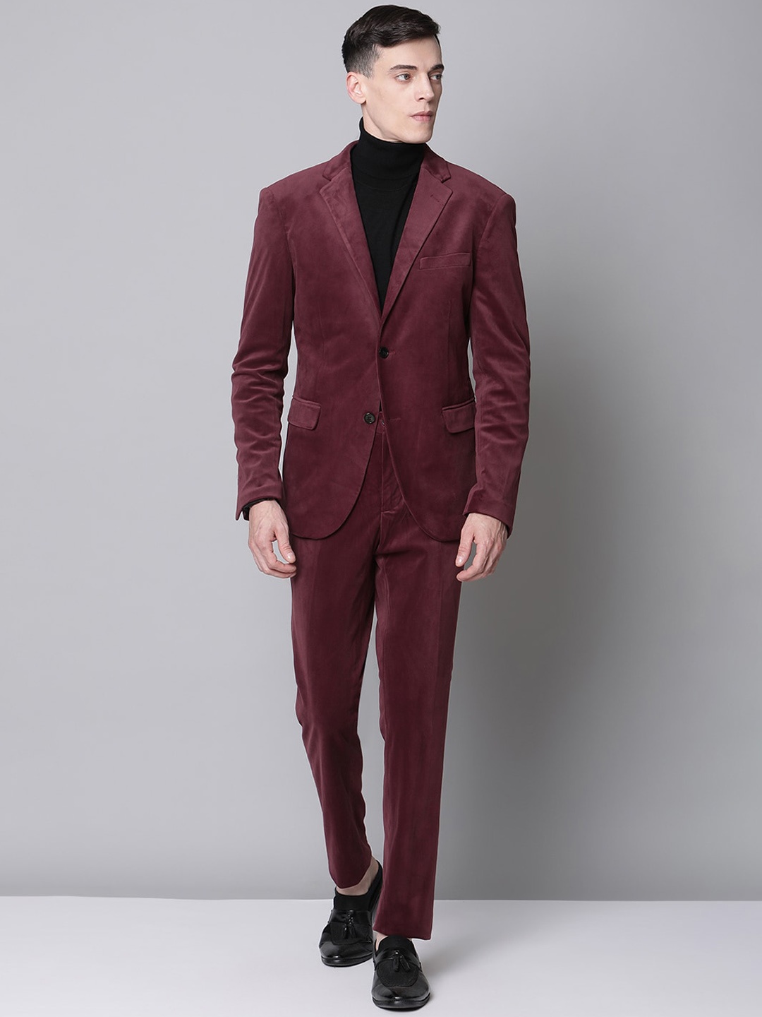 

LINDBERGH Men Maroon Solid Single-Breasted Slim-Fit 2-Piece Casual Suit