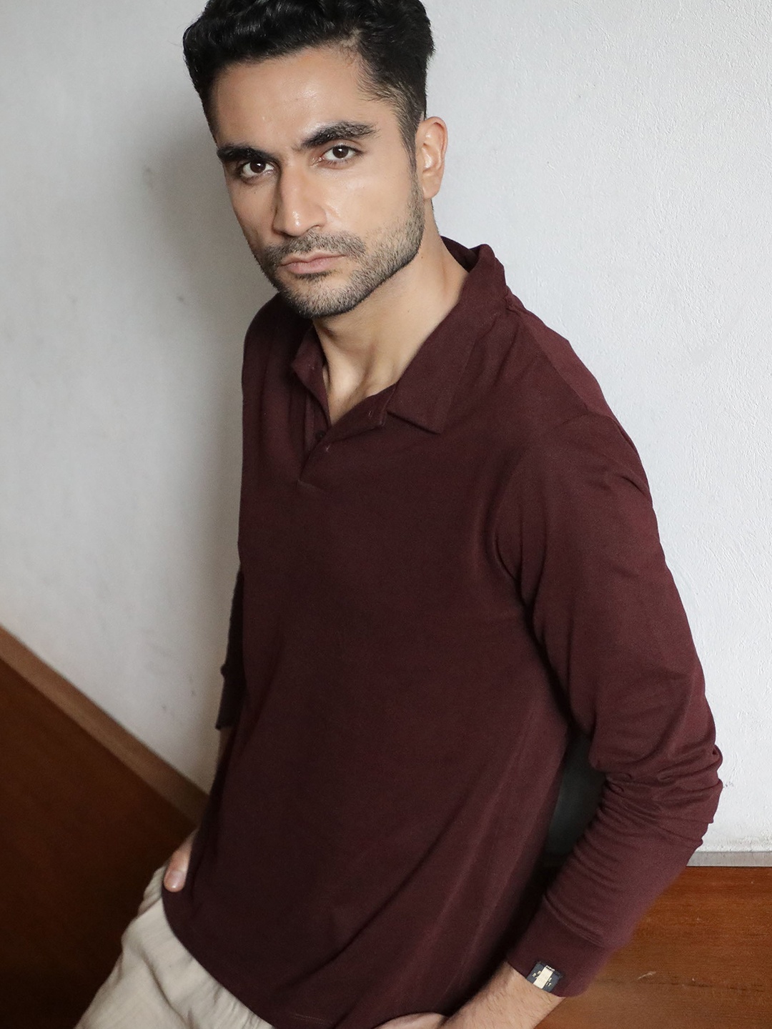 

RARE RABBIT Men Maroon Polo Collar Pockets Slim Fit T-shirt