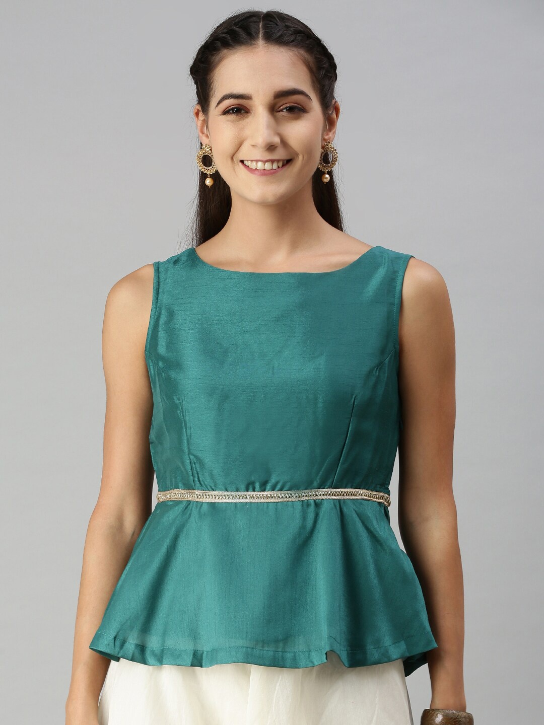 

De Moza Teal Cinched Waist Top