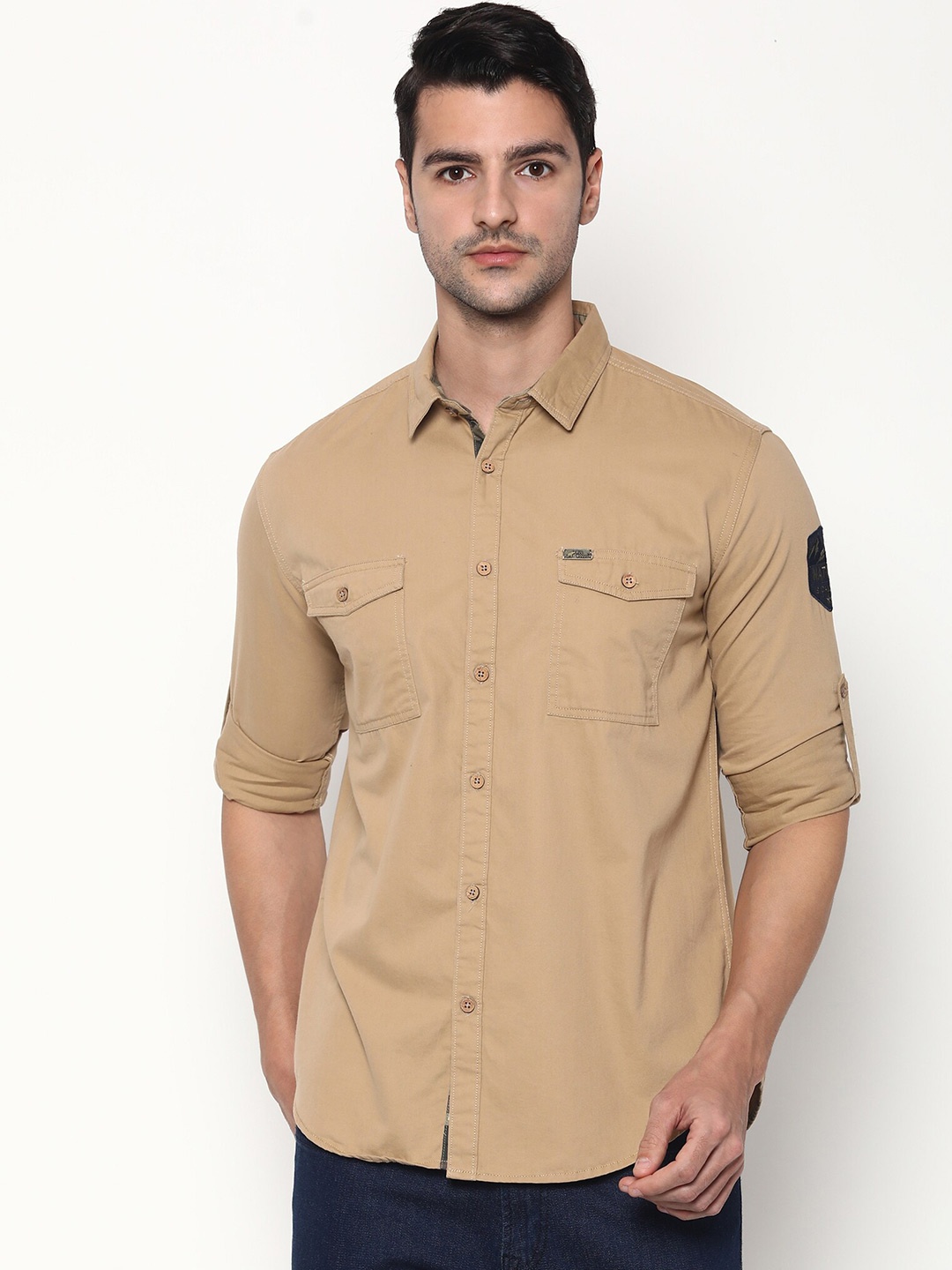 

RUG WOODS Men Khaki Opaque Casual Shirt