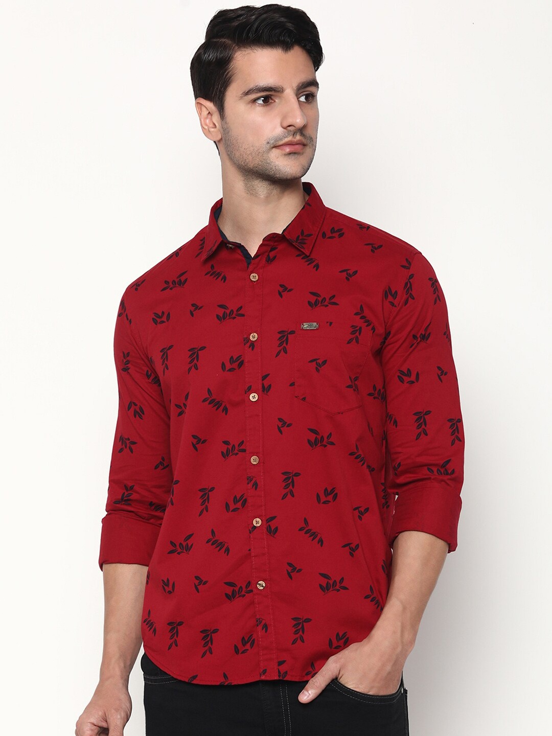 

RUG WOODS Men Red Opaque Printed Casual Shirt