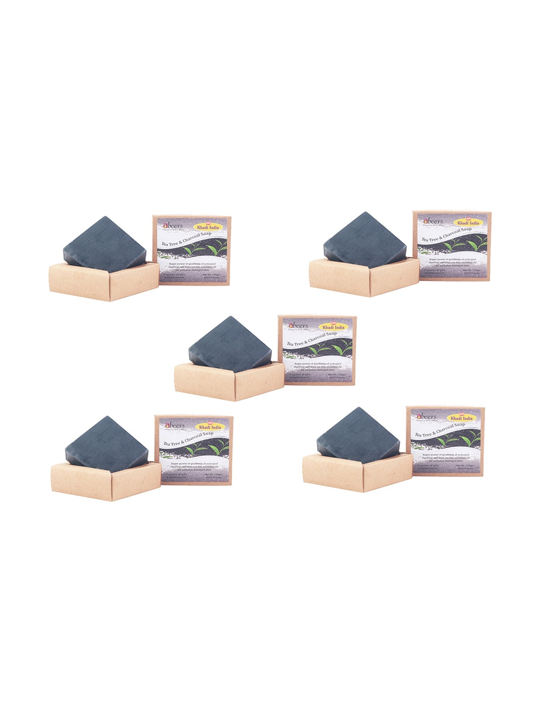 

abeers Brown Set of 5 Handmade Tea Tree & Charcoal Soap 120 g