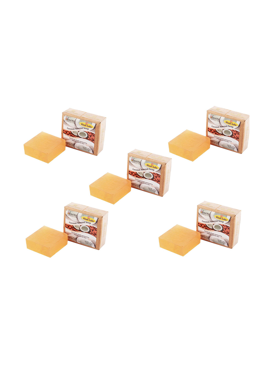 

abeers Pack of 5 Handmade Coconut Almond With Essential Oil Luxury Soap - 120 g Each, Brown