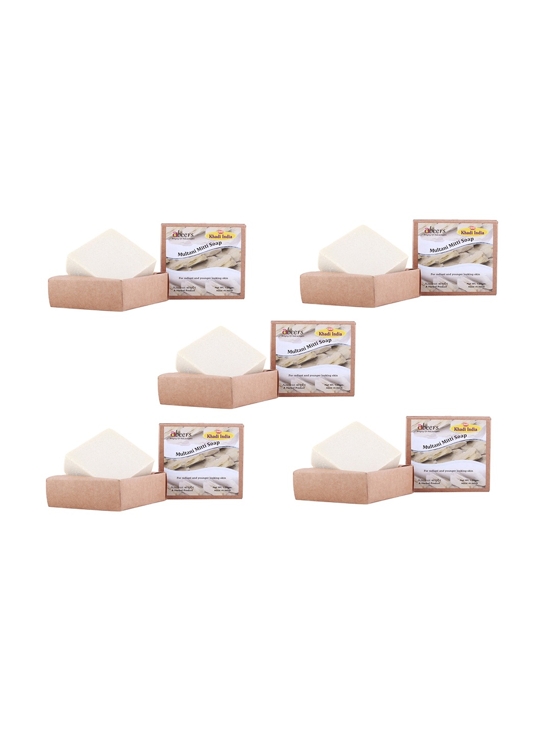

abeers Brown Set of 5 Handmade Multani Mitti Soap 120 g