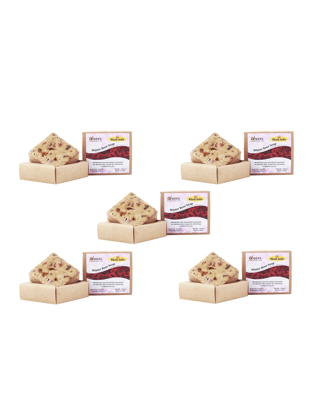 

abeers Brown Set of 5 Handmade Winter Rose Soap 120 g