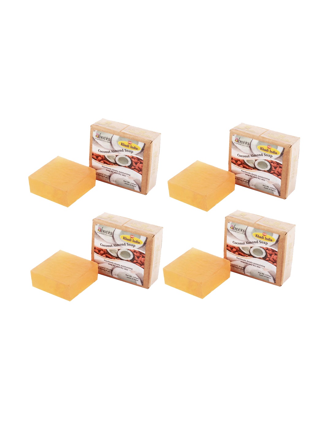

abeers Pack of 4 Handmade Coconut Almond With Essential Oil Luxury Soap - 120 g Each, Brown