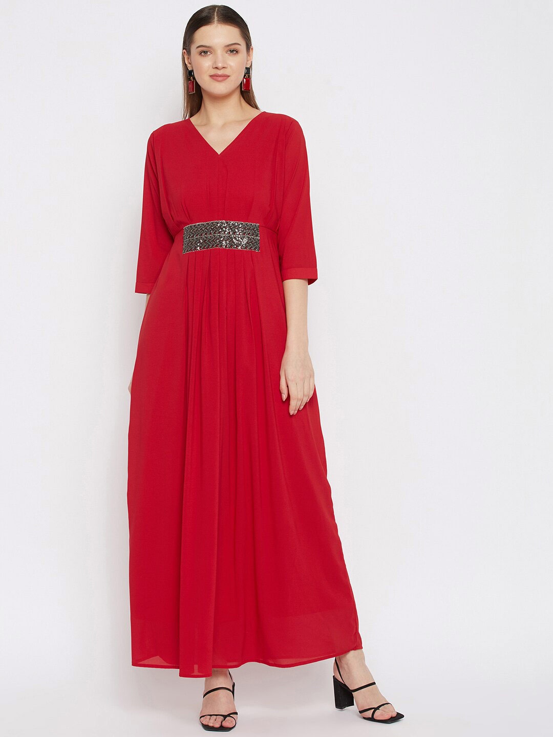 

Imfashini Red Georgette Maxi Dress