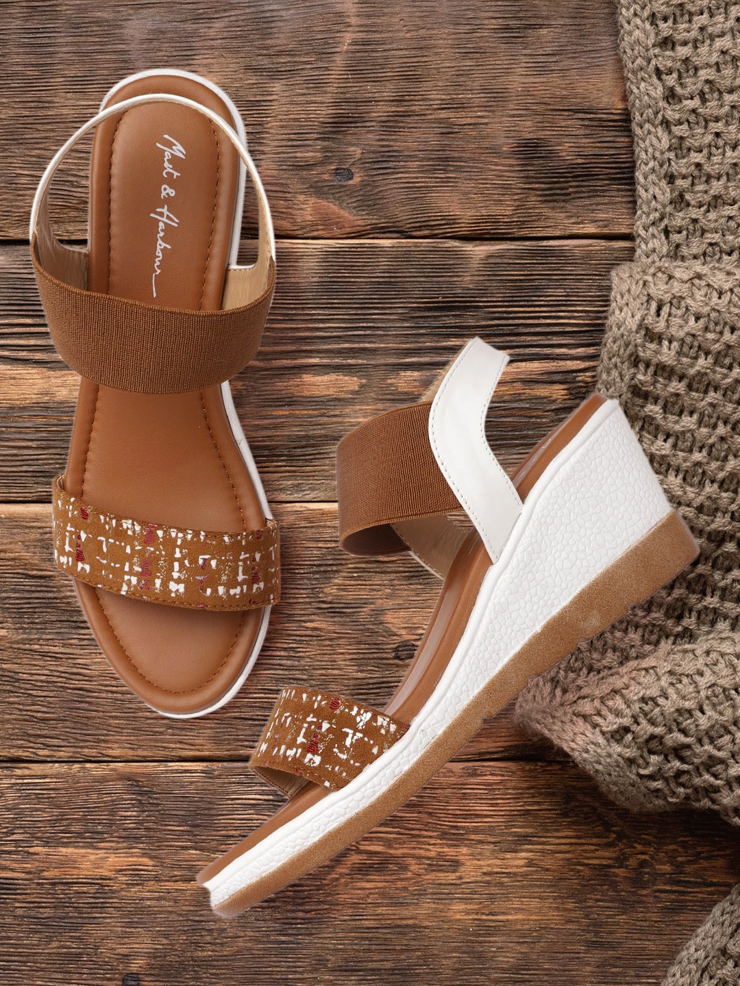 

Mast & Harbour Brown & Off White Printed Wedges