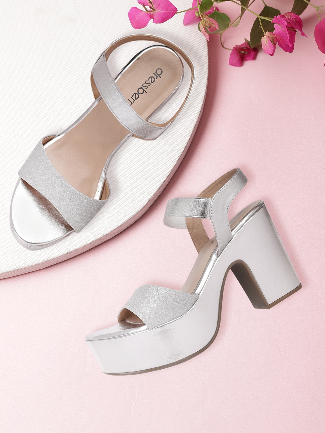 

DressBerry Silver-Toned Shimmer Platform Heels