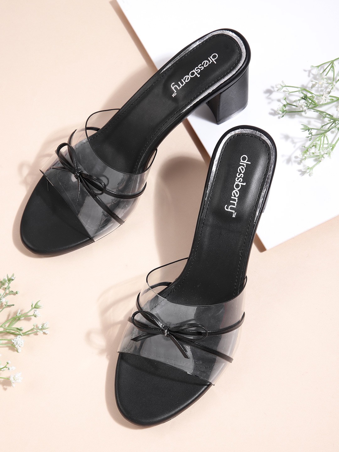 

DressBerry Transparent & Black Striped Block Block Heels with Bows