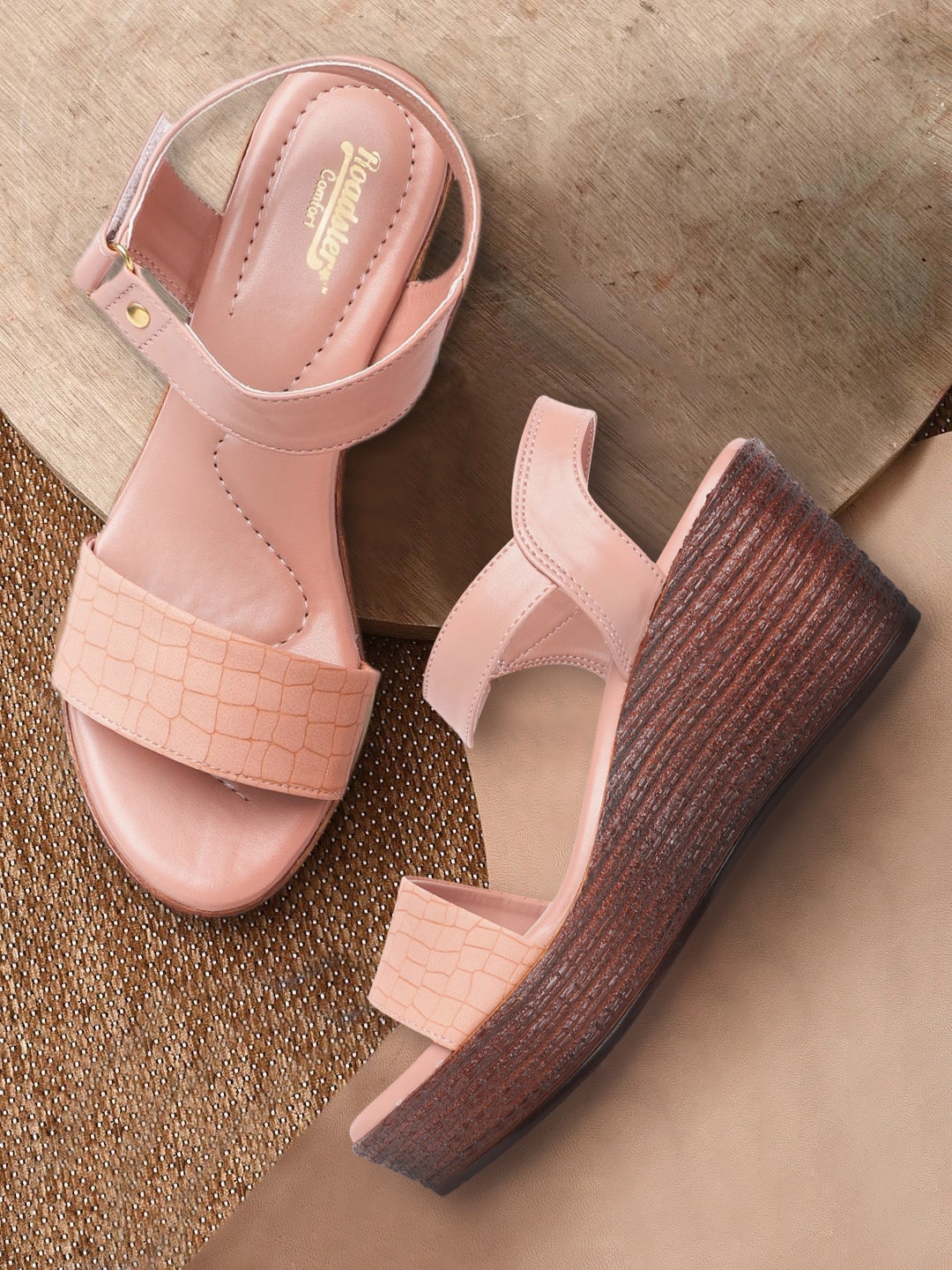 

The Roadster Lifestyle Co Pink Croc Textured Wedges