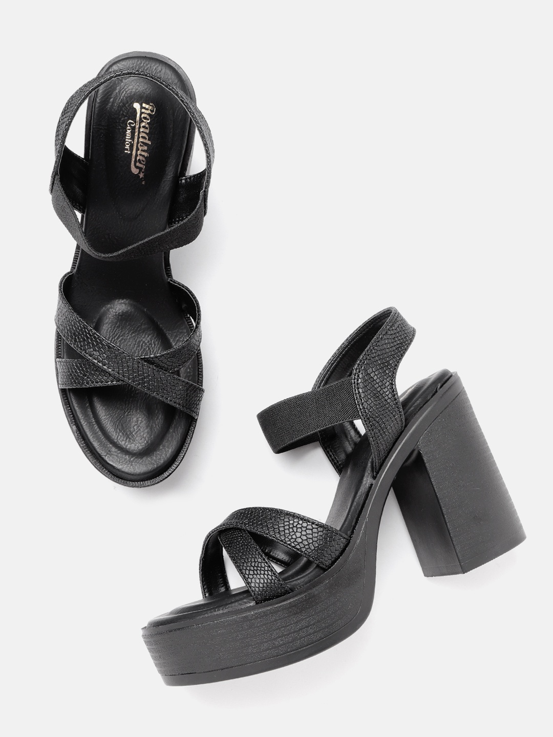 

Roadster Black Textured Platform Heels